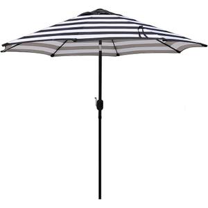 Blissun 9' Outdoor Patio Umbrella, Outdoor Table Umbrella, Yard Umbrella, Market Umbrella with 8 Sturdy Ribs, Push Button Tilt and Crank (Black & White Stripe)