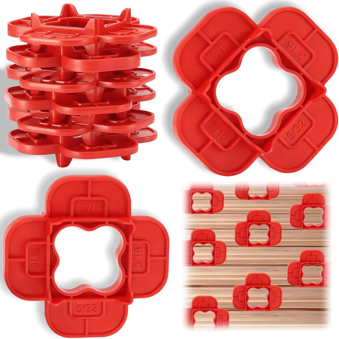 2 x 8 Pcs Red ABS Deck Spacer Tool - 4-in-1 Camo Deck Tool with Multi-Size Deck Board Spacers (5/32", 3/16", 1/4", 5/16") for Composite, PVC & Hardwood Decking - Reusable & Fast Install