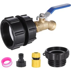 275-330 Gallon IBC Tote Water Tank Adapter with 3 Size Fittings, 2.44" Fine2" Fine and 2" Coarse Thread + Lead-Free Brass Faucet, IBC Tote to Garden Hose Adapter