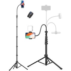 Phone Tripod, 86" Tall Tripod for iPhone with Flexible Gooseneck & Remote, Portable Aluminum Cellphone Stand for Selfies, Video Recording,Travel, Compatible with iPhone Android