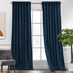KGORGE Navy Blue Velvet Curtains 120 inches 2 Panels, Velvet Blackout Curtains for Bedroom Living Room, Soft Darkening Thermal Insulating Window Drapes, Back Tab Rod Pocket, W 52 x L 120