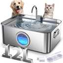 Dog Water Fountain Stainless Steel 12L/410oz/3.2Gal, DYSJ01 Ultra Quiet Pet Water Fountain for Large Dogs Cats & Multi-Pet Home with Water Level Window & LED Indicator