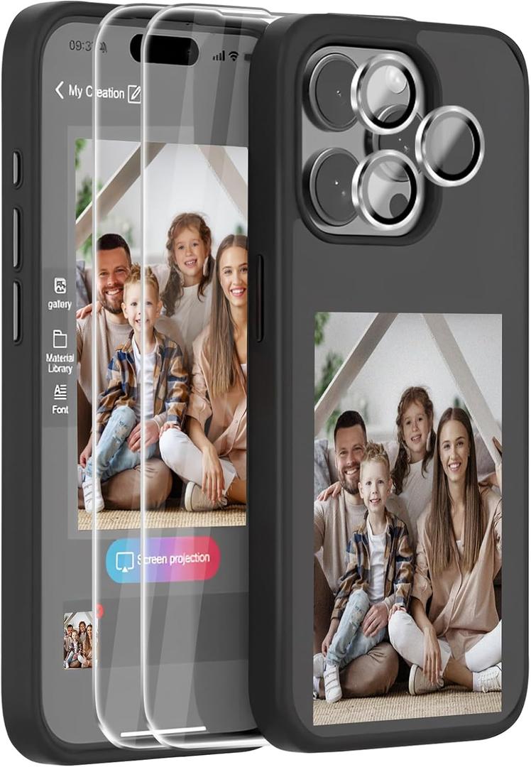 5 in 1 e Ink Phone Case for iPhone 15pro, Smart NFC Ink Screen Phone Case, with Camera Lens Protectors, DIY Photos, Anti-Scratch