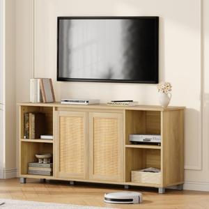 IDEALHOUSE Rattan TV Stand for 65" TVs, Natural Oak Media Console