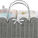HBlife Baby Diaper Caddy Organizer, Large Portable Scalloped Plastic Wicker Woven Basket with Divider, Nursery Diaper Station, Baby Shower Gifts Basket, Car Organizer, Washable Waterproof