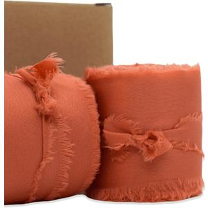 Chiffon Ribbon Silk Satin Ribbon 2 Inch x 10 Yard 2 Rolls Frayed for Weddings Bridal Bouquets Gift Wrapping Baby Shower Invitations Home Decor and DIY Crafts (Burnt Orange)