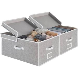 StorageWorks Extra Large Storage Bins with Lids, 55L Decorative Organizer with Divider Board, Fabric Boxes with Handles, Gray, 1 pack 