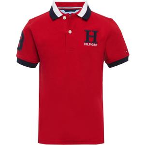 Tommy Hilfiger Boys' Short Sleeve Premium Pique Polo Shirt, Button Closure, Soft & Comfortable (16-18, Matt Tri-collar Regal Red)