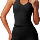 Aoxjox Women's Sleeveless Hailey Halter Tank Tops Workout Athletics Gym Yoga Curve Longline Crop Top (Large, Black)