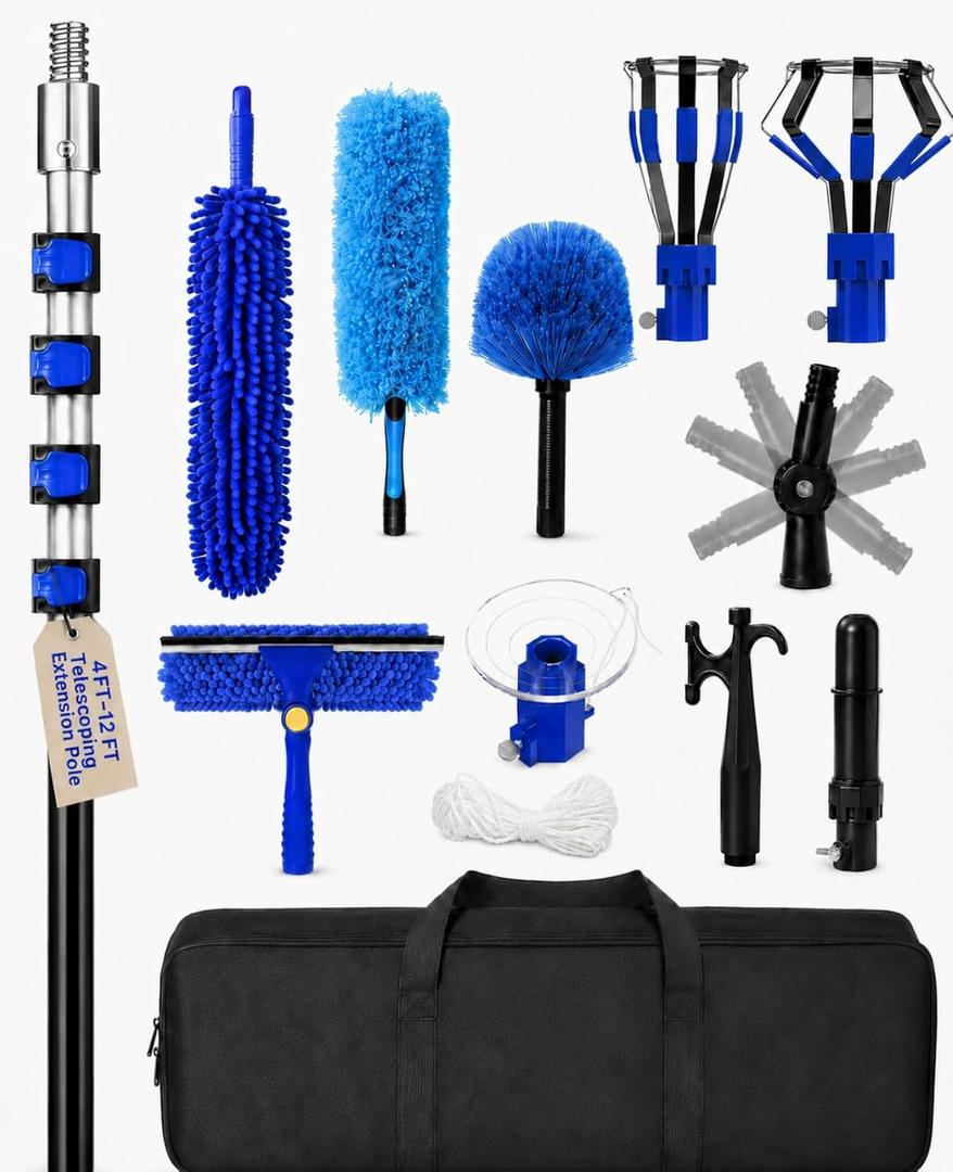 Ceiling Fan Cleaner Dusters with Telescoping Extension Pole Up to 20 Feet, 12 FT