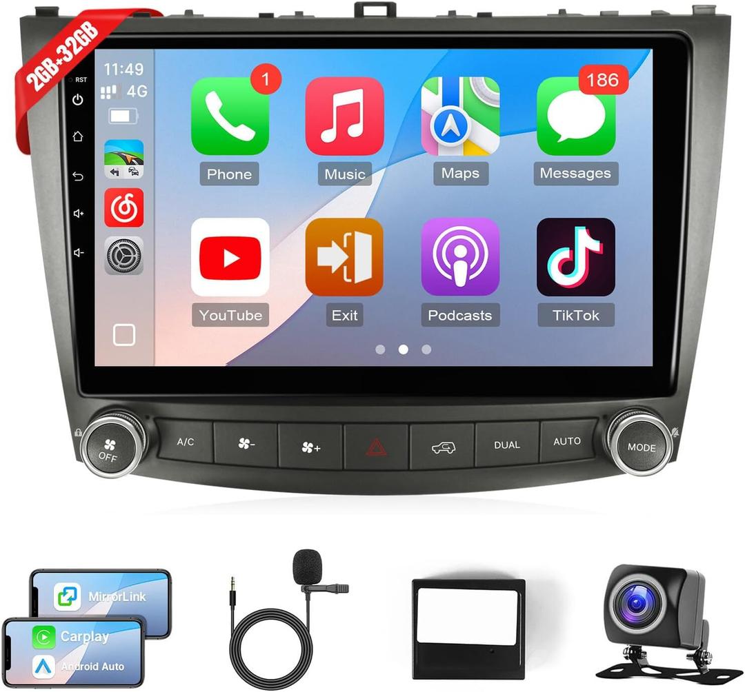 Naifay Android Car Radio for Lexus IS250 IS300 IS350 2006-2012 Stereo, 10.1inch IPS Touch Screen for Lexus Car Stereo with Carplay/Android Auto//Bluetooth/GPS/WiFi/Camera/SWC/MIC+Can Bus