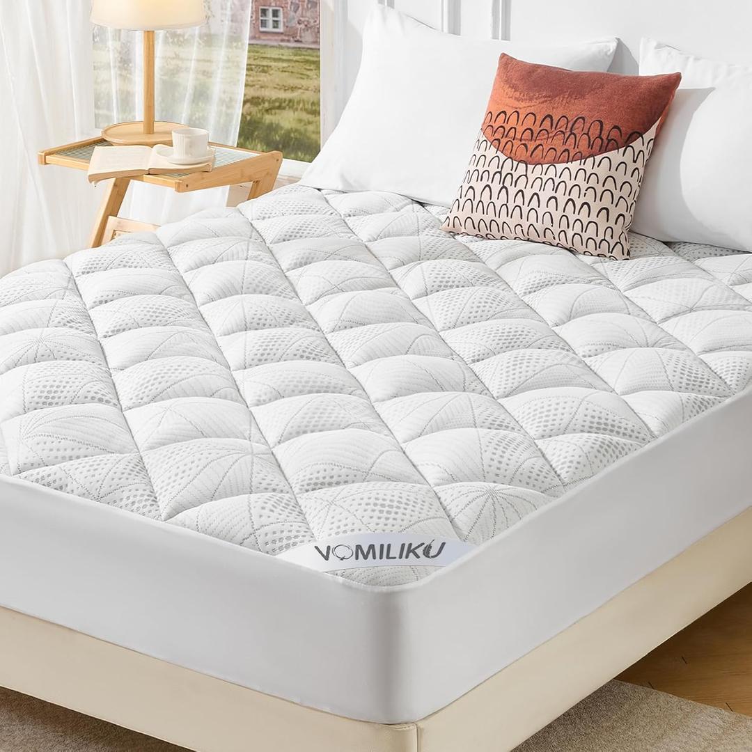 Queen Size Mattress Topper, Thick Quilted Fitted Mattress Pad Cover Breathable Bamboo Viscose Cooling Mattress Protector with 6-18 Inch Deep Pocket, Machine Washable (60x80 inch, White)