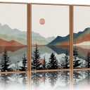 Tinonedraw Boho Mountain Framed Canvas Wall Art Set, Watercolor Nature Landscape Wall Decor, Black Pine Forest Artwork, Modern Sunrise Art Prints for Living Room, Bedroom, Office 16"x24"x3