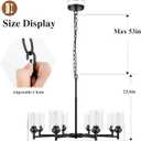 Sucolite 33.5'' 8-Light Chandelier for Dining Room Kitchen Island, Modern Farmhouse Pendant Lighting with Glass Shades Industrial Black Hanging Ceiling Light Fixture for Living Room, Height Adjustable
