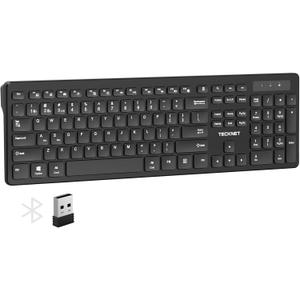 TECKNET Wireless Keyboards, Support 2.4G USB and Bluetooth - Full Size Computer Keyboards with Number Pad, Multi Device for PC, Desktop, Laptop, Tablet, 105 Days Standby Time, Black