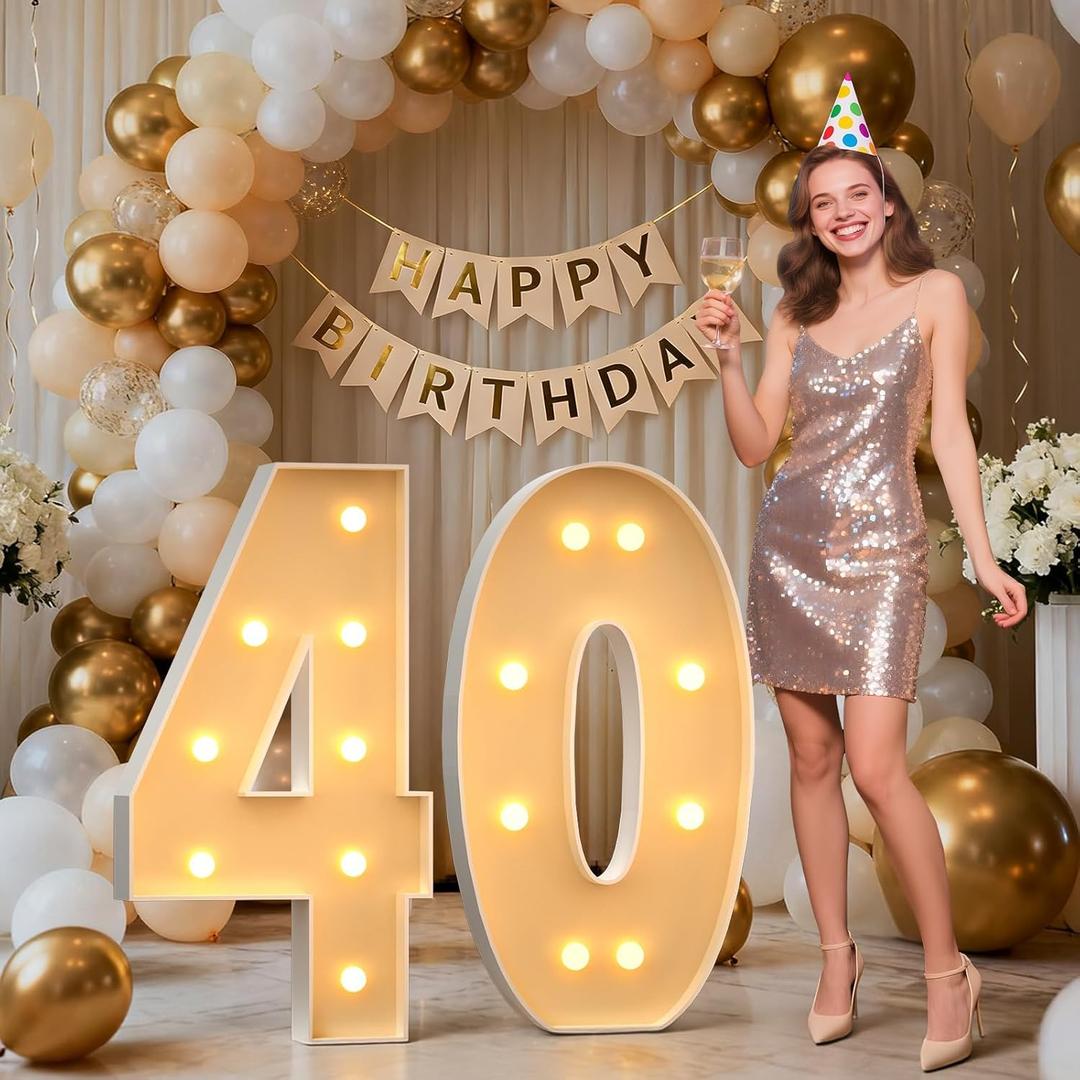 Mixifox 3FT Marquee Numbers 40 Large Light Up Numbers for 40th Birthday Decorations Big Mosaic Balloon Frame for 40 Year Old Girls Boys Birthday Party Backdrop Anniversary Decor