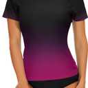 Bonneuitbebe Women's Short Sleeve Rash Guard with Built in Bra Swim Shirt UPF50+ Quick Dry Bathing Suit, XL