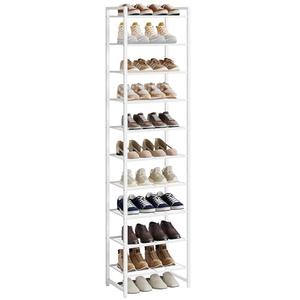 Nunsino Narrow Shoe Rack, 10-Tier Metal Shoe Organizer,Tall Shoe Shelf with Anti-Tip Strap, Max Holds 20 Pairs,Space Saving for Closet,Entryway,White