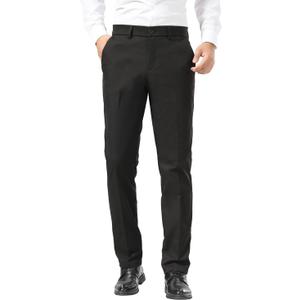 Plaid&Plain Men's Slim Fit Dress Pants Stretch Khaki Pants Wrinkle Free (32W x 30L, Black)