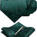 JEMYGINS Floral Necktie and Pocket Square Tie Clip Sets for Men