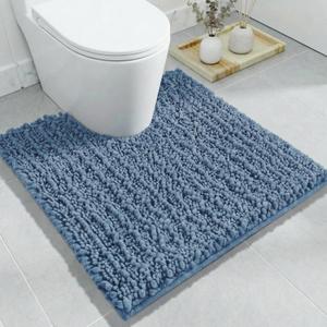 Toilet Rug 24x24 Inch - Blue U-Shaped Bathroom Floor Mat, Soft Shaggy Plush Absorbent Chenille Contour Rug, Non-Slip Washable Pedestal Base Rug
