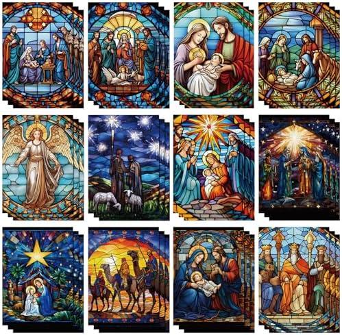 Cholemy 34 Set Nativity Scenes Christmas Cards with Envelopes Traditional Religious Holy Night Christmas Greeting Cards Nativity Scenes Church Xmas Decoration for Women Family Holiday Gift