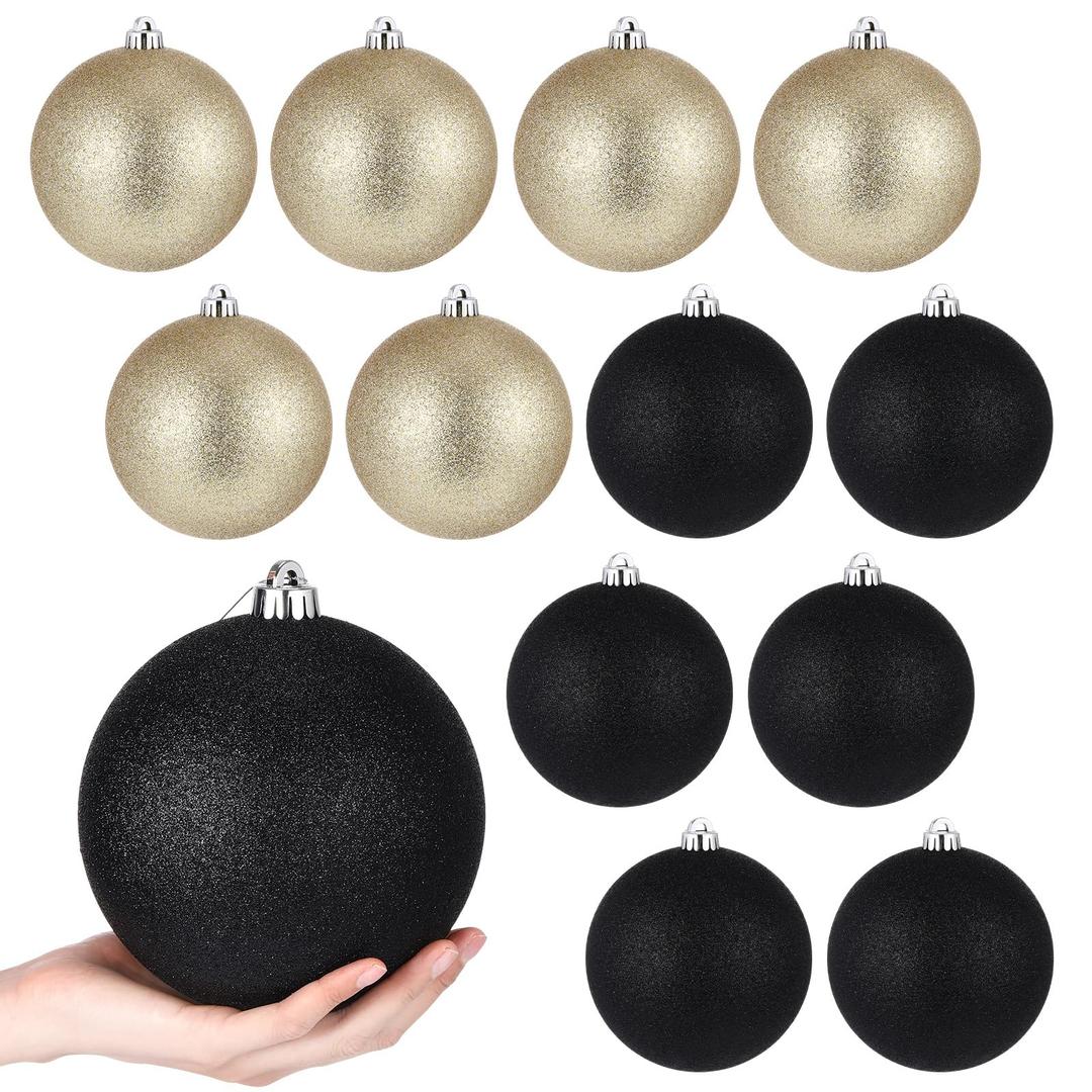 Poen 12 Pcs 6 Inch St. Patrick's Day Tree Ornament St. Patrick's Day Hanging Ball Ornament Glitter Large Ball Tree Decorations with Hanging Loop for Party Decor (Black,Gold)