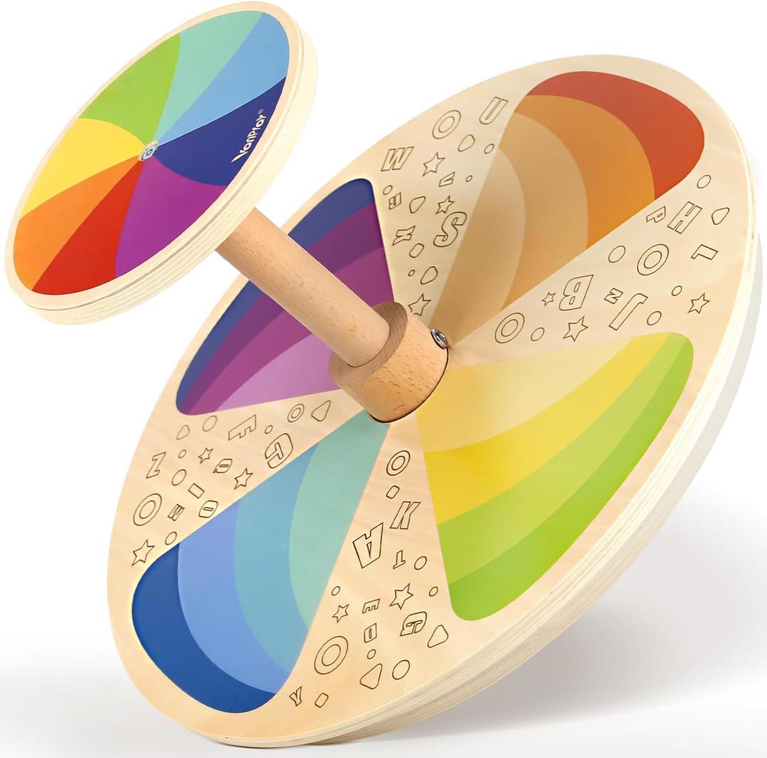 Vanplay Wooden Sit and Spin - Classic Spinning Activity Toy for Toddlers Age 3 4 5, Early Development & Activity Kids Toy