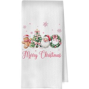 XIVENHAVM Christmas Golden Retriever Towel - Christmas Golden Retriever Decorative Waffle Dish Towels, Holiday Hand Towels, Dog Tea Towel for Kitchen, 16x24 Inch