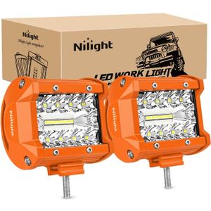 Nilight LED Light Bar 2PC 4Inch 60W Flood Spot Combo Triple Row Driving Lamp Roof Bumper Off Road Work Lights for Van Camper Wagon Car Pickup Golf Cart ATV UTV SUV Truck Boat 4x4 (2Pcs Amber Shell with White Light)