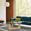 Mid Century Table Triangle Vintage Glass End Table, Glass Coffee Table with Solid Wood Base and Triangle Clear Glass Top Modern End Table for Living Room, Patio, Study, White Ash