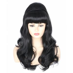 Topcosplay Women Wigs Black Beehive Wigs Bouffant Wig Long Wavy Halloween 60s 70s Costume Party Wig