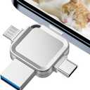 No App Required LANSLSY Flash Drive for Phone 256GB,4 in 1 Photo Stick for Phone/Pad/Android/PCSilver Memory Stick for Photos and Videos-4 Separate Ports, No Adapter Needed