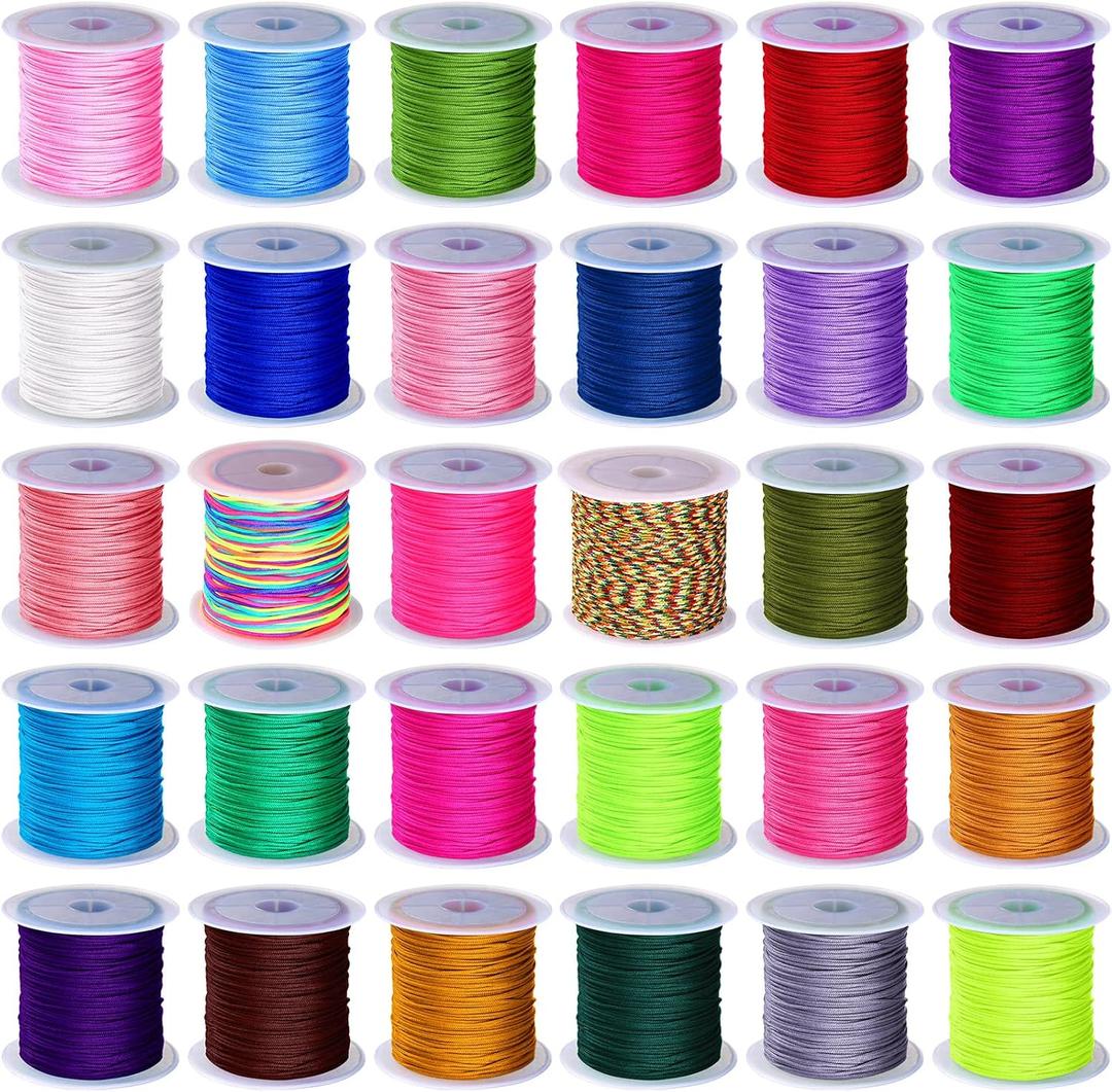 30 Rolls 30 Colors 0.8mm Chinese Knotting Cord Nylon Beading String Macrame Nylon Cord Mixed Beading Thread for Kumihimo Friendship Bracelet Jewelry Making Ornaments, 656 Yards