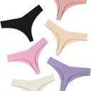 DEANGELMON Seamless Thongs for Women No Show Thong Underwear Women Comfortable Multiple Pack (Large, Taro Bobo-6pack)