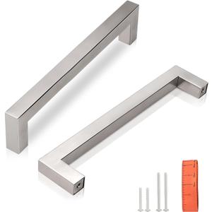 KNOBWELL 10 Pack 5" Brushed Nickel Modern Cabinet Handles Stainless Steel Kitchen Drawer Pulls Square Bar Knobs and Pull Handles - 5" Hole Center, 5-1/2" Overall Length