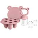 Silicone Baby Food Freezer Tray with Teething Popsicle Molds - Baby Fruit Feeder and Breastmilk Teether Combo (Pink)