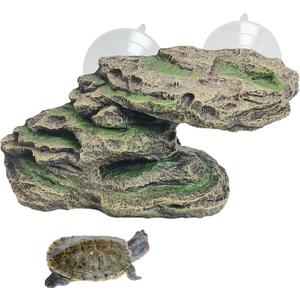 kathson Turtle Basking Platform Floating Turtle Dock Baby Tortoise Climbing Ramp Shale Reptiles Dock Resting Terrace Stone Aquarium Ornament for Frogs Newts (Green Size:8.2Lx3.3Wx3.1H)