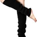 Leg Warmers Womens 80s Ribbed Knitted Long Socks, Retro Dance & Yoga Legwear, Fashion Leg Warmers (Black)