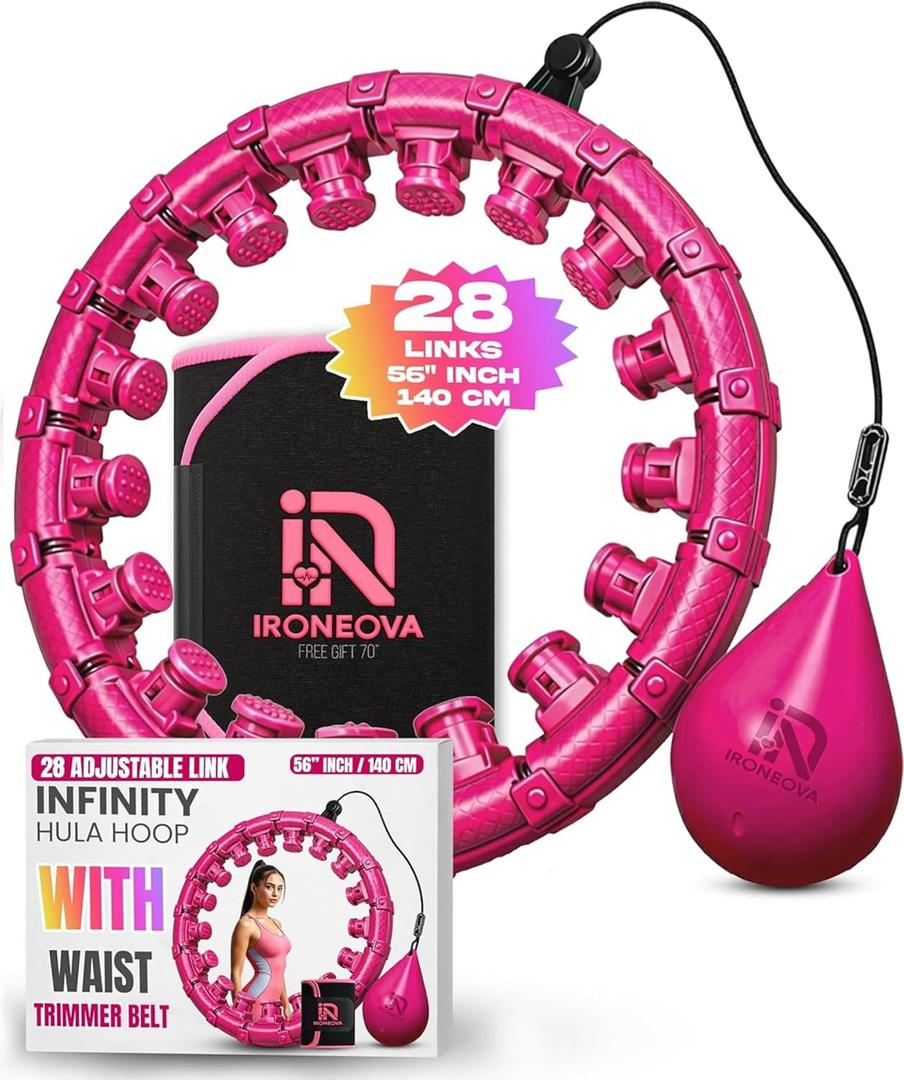Weighted Hula Hoop with Tummy Trimmer Belt - Infinity Hoop with 28 Detachable Links Smart Weighted Hula Hoops for Adults and Beginners, Adjustable Tummy Exercise Weight Loss Equipment for Women & Men