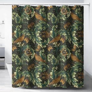 William Morris Style Shower Curtains,Mid Century Vintage Birds Flower Abstract Art Print Shower Curtains for Bathroom Decor Fabric Waterproof Upholstery Hook 72x72in