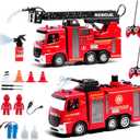 Remote Control Fire Truck Toy Set for Boys, RC Engineering Construction Vehicle with Rescue Ladder Alarm Lights, Hose, Working Water Pump Christmas Birthday Gift for Kids