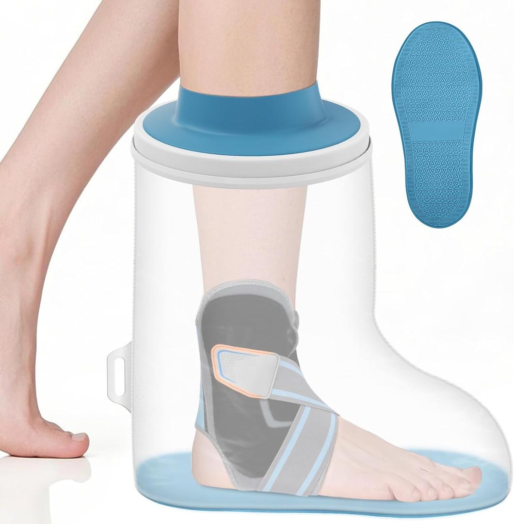 Waterproof Foot Cast Cover for Shower Adults with New Upgraded Non-Slip Padding Bottom, Reusable Ankle Cast Protector for Foot Surgery to Keep Wound & Bandages Dry