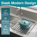COOL-ANGLE Aluminum Roll Up Dish Drying Rack Over The Sink, 17.7" x 13.4" Rust-Proof Foldable Dish Drainer Mat, Heat Resistant Trivet & Kitchen Sink Cover, Fits Sinks up to 16.8" Wide, Matte Gray