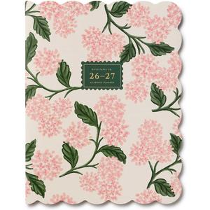 RIFLE PAPER CO. 2027 Pink Hydrangea 12-Month Academic Appointment Notebook, Aug. 2026 - July 2027, Thread-Stitch Binding, 9.75" L x 7.75" W, Metallic Gold Foil Accents, Monthly Pages & Note Section