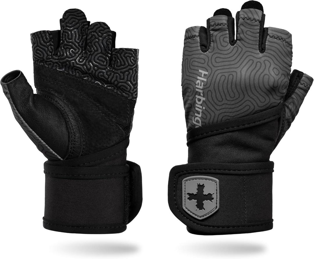 Harbinger Pro Wristwrap Gloves 3.0 - Enhanced Grip, Superior Wrist Support, Breathable 4-Way Stretch Lycra, Durable Leather Palm, Half-Finger Design for Weightlifting, Fitness Training, Women's (Carbon)
