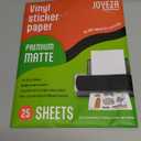 JOYEZA Premium Printable Vinyl Sticker Paper for Inkjet Printer - 25 Sheets Matte White Waterproof, Dries Quickly Vivid Colors, Holds Ink well- Tear Resistant - Inkjet & Laser Printer