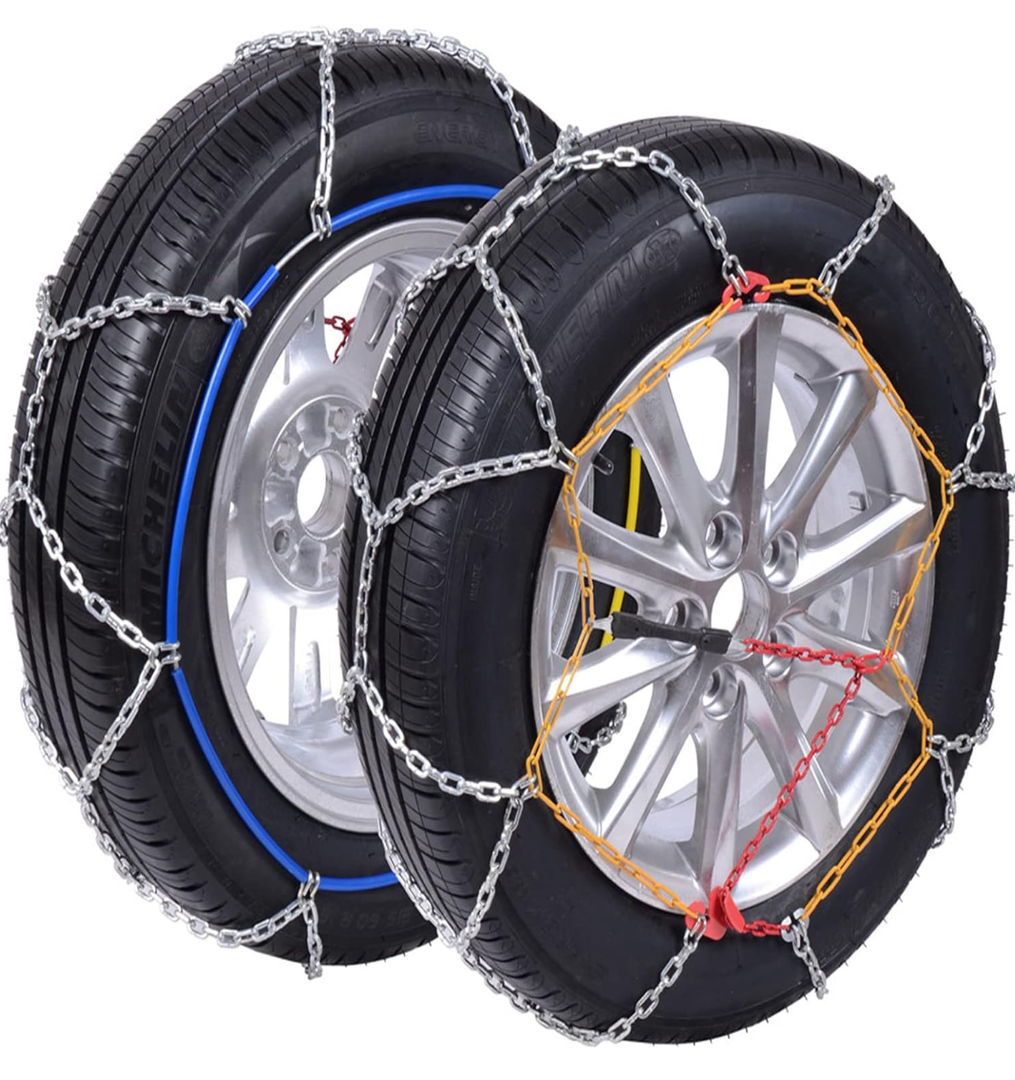 EVERIGGING Snow Tire Chains for Car SUV Pickup Trucks, Universal Adjustable Quick Fit Easy Installation Emergency Snow Tire Chain, KN90, Set of 2
