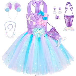 Little Mermaid Tutu Dress for Girls - Princess Mermaid Ariel Costume with Accessories 3-4T