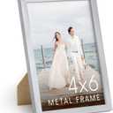 HAUS AND HUES 4x6 Silver Picture Frame - Photo Frame 4x6 - Aluminum Photo Frames for Wall Collage, Vertical Hanging, Easel Back for Tabletop, Home, Office (4x6 in, Silver)